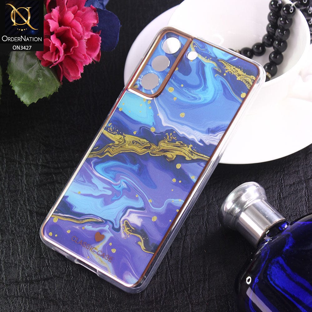 Samsung Galaxy S21 FE 5G Cover - Design 8 - New Marble Series Acrylic With Electroplated Soft Borders Case
