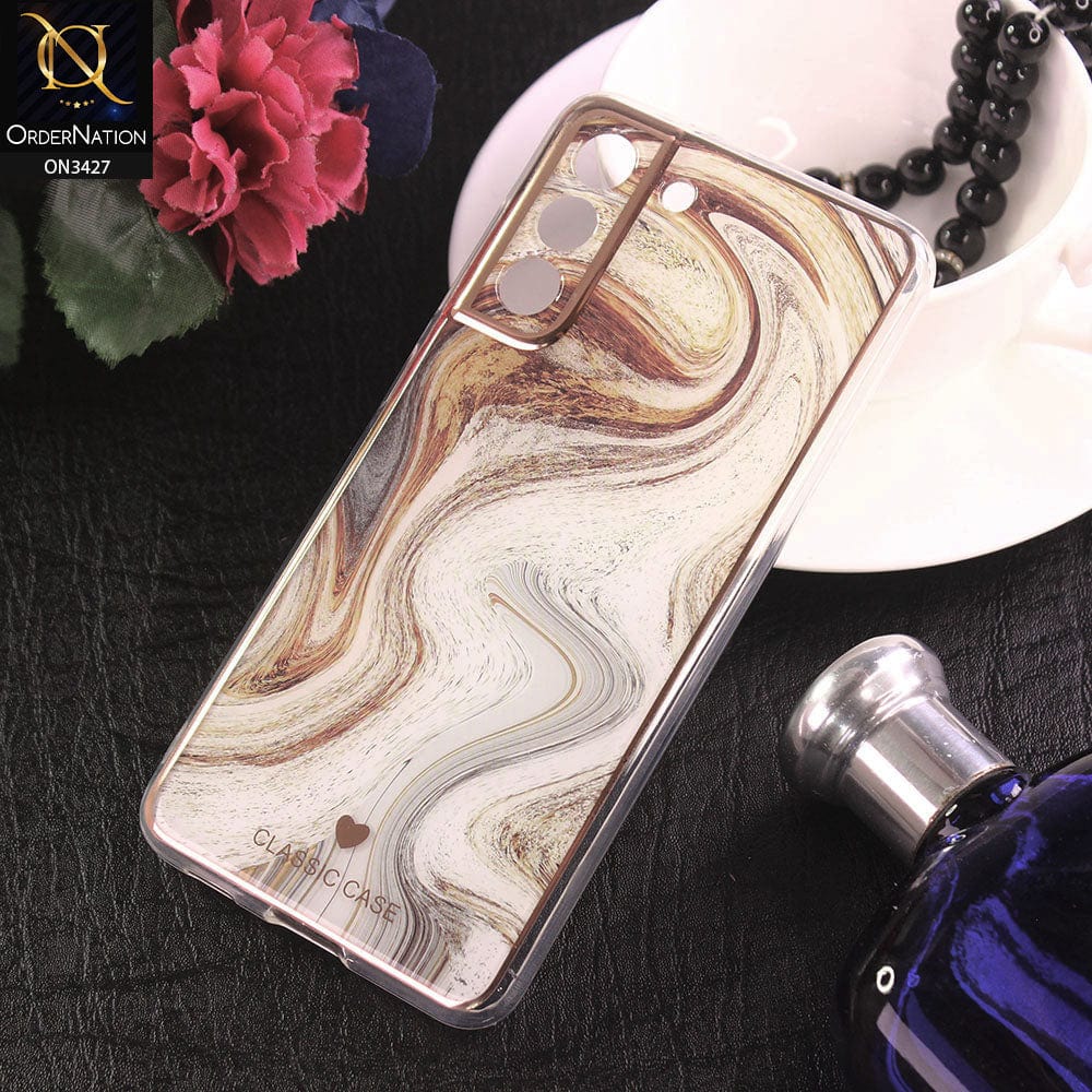 Samsung Galaxy S21 FE 5G Cover - Design 9 - New Marble Series Acrylic With Electroplated Soft Borders Case