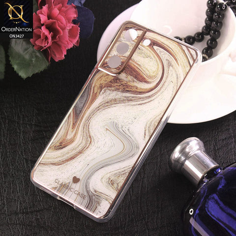 Samsung Galaxy S21 FE 5G Cover - Design 9 - New Marble Series Acrylic With Electroplated Soft Borders Case
