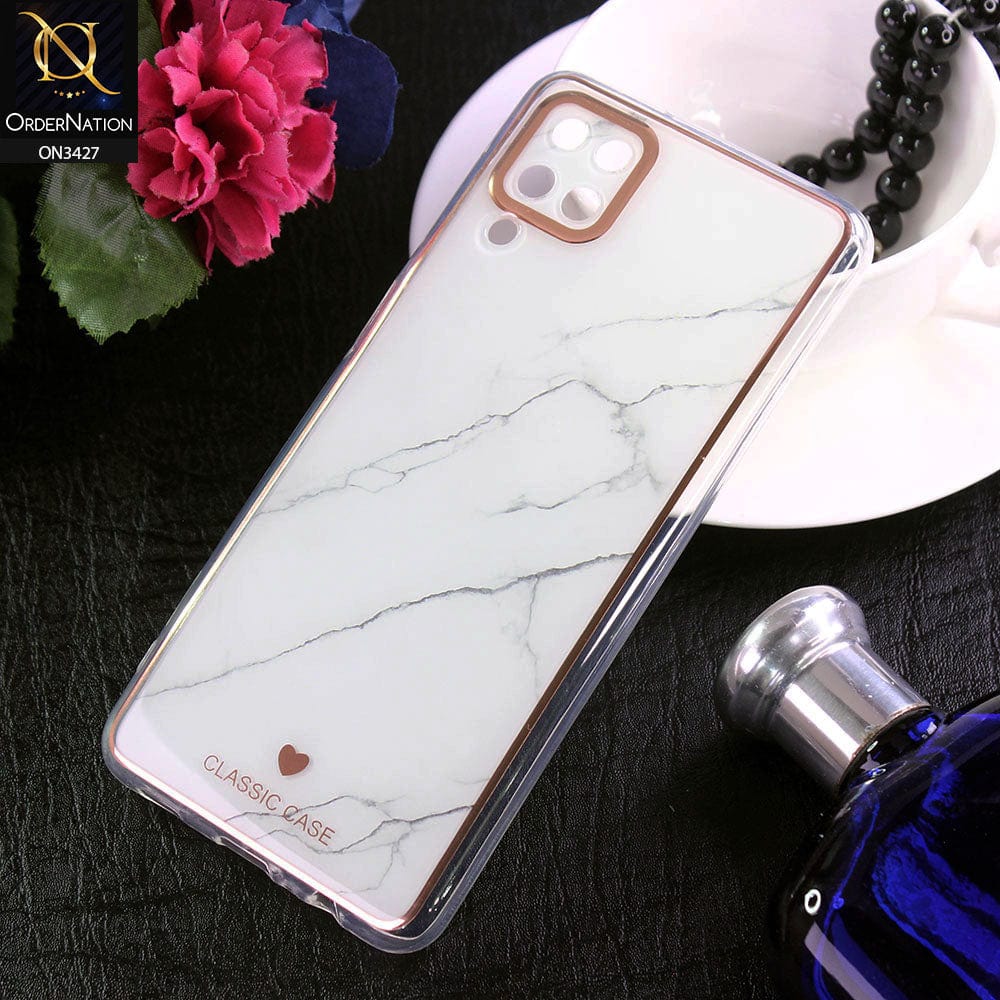 Samsung Galaxy A12 Cover - Design 6 - New Marble Series Acrylic With Electroplated Soft Borders Case