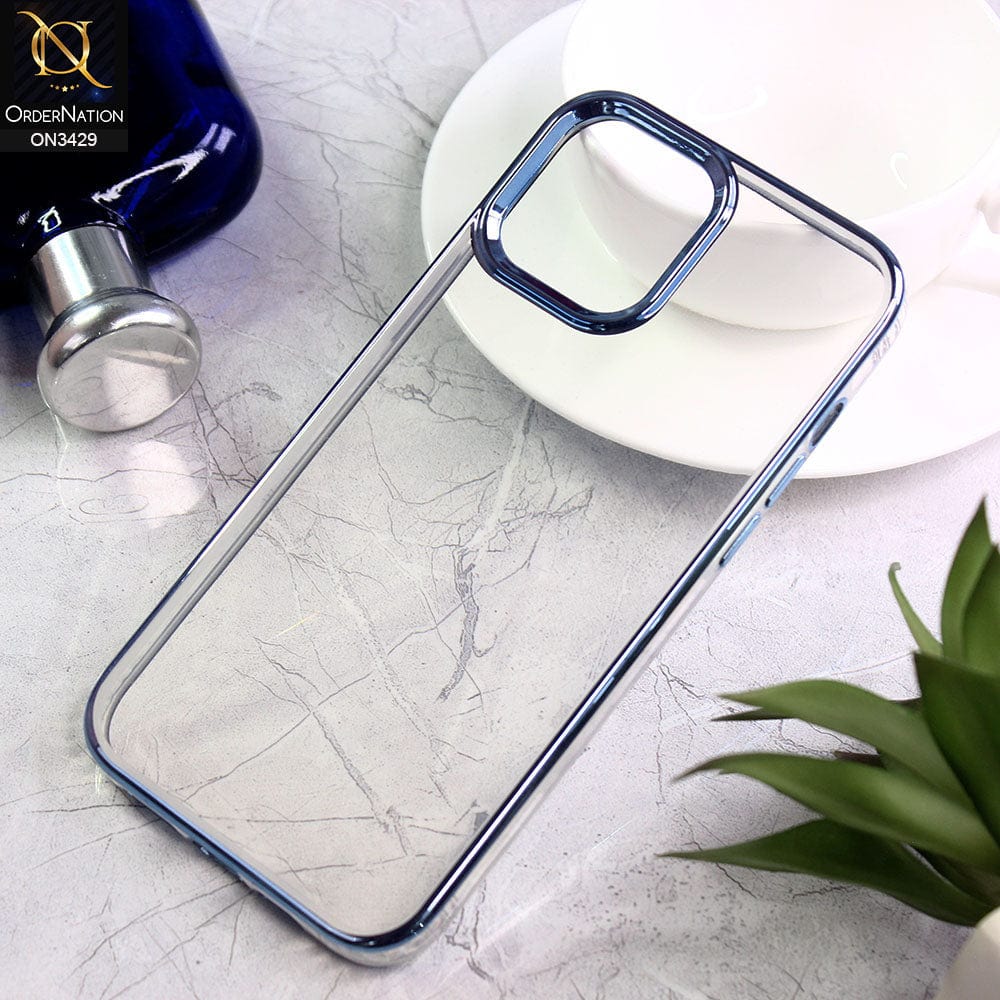 iPhone 12 Pro Max Cover - Siera Blue - Soft Silicone Color Edge Border Transparent Case