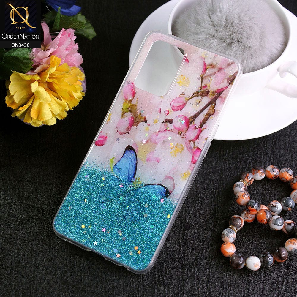 Samsung Galaxy M02s Cover - Design 2 - New Floral Spring Bling Series Soft Tpu Case ( Glitter Does not Move )
