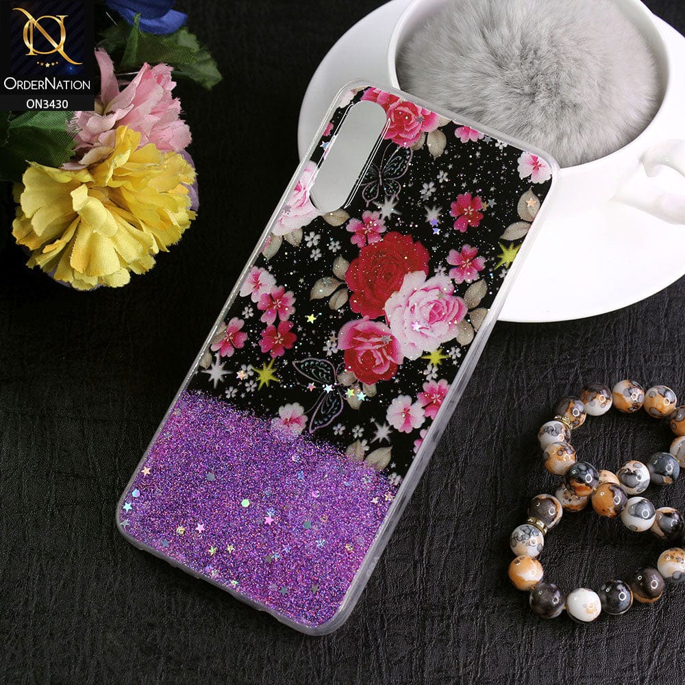 Samsung Galaxy A50 Cover - Design 1 - New Floral Spring Bling Series Soft Tpu Case ( Glitter Does not Move )