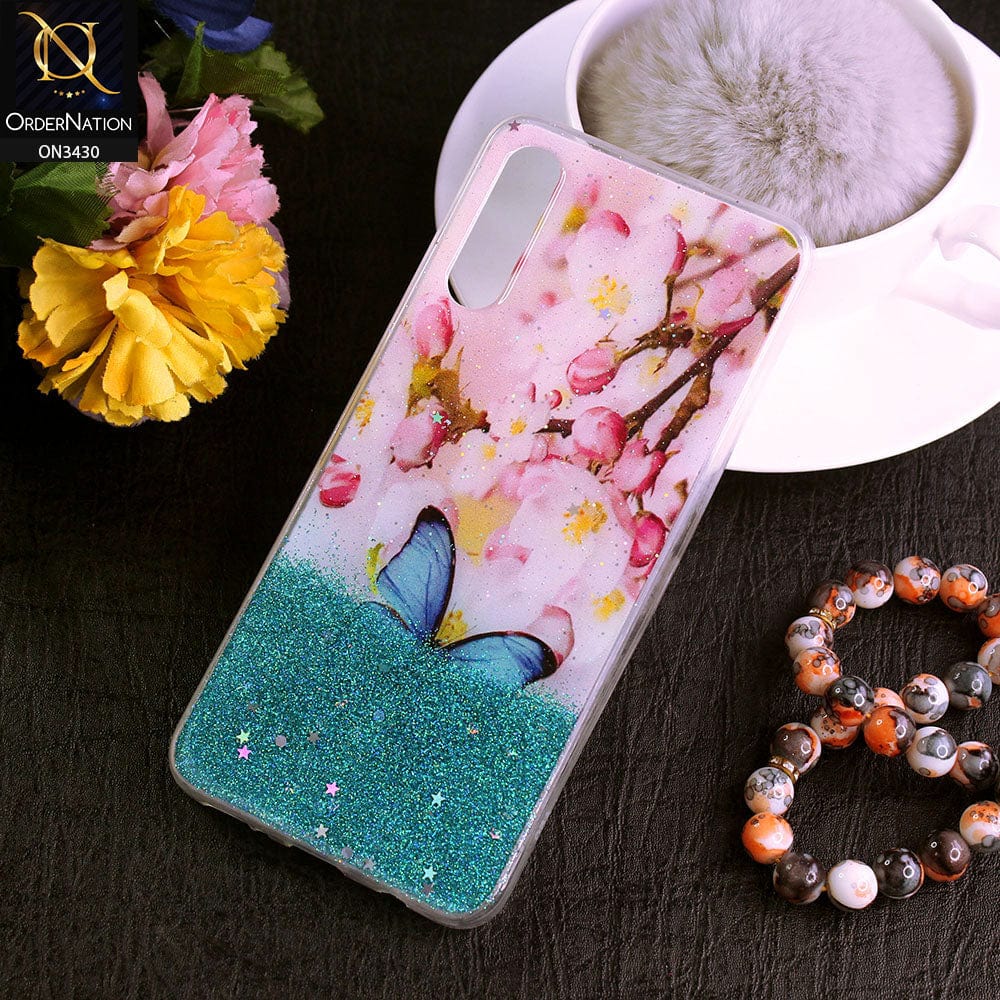 Samsung Galaxy A30s Cover - Design 2 - New Floral Spring Bling Series Soft Tpu Case ( Glitter Does not Move )