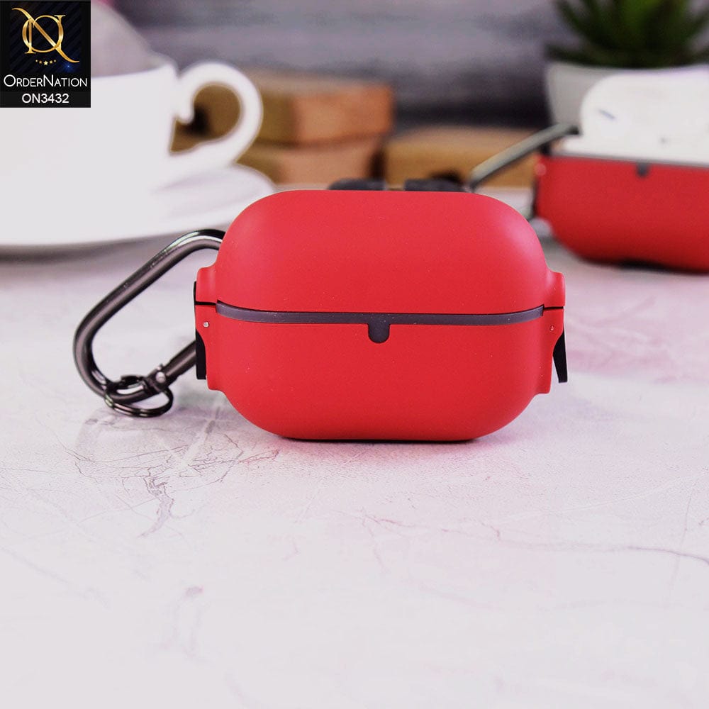 Apple Airpods Pro Cover - Red - New Design Secure Lock Clip Full Body Shockproof Hard Shell Protective Case