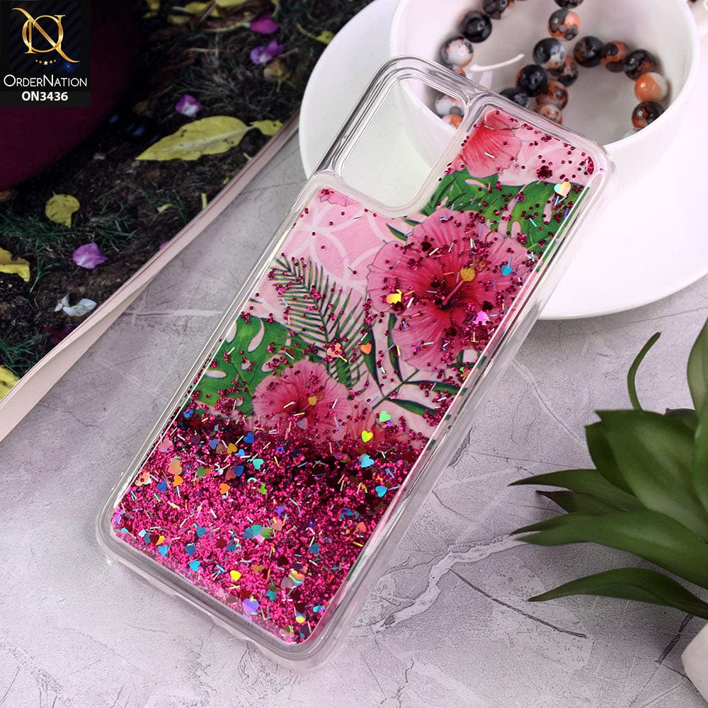 Samsung Galaxy M02s Cover - Design 10 - Trendy Cute Design Soft Silicone Bling Sparkle Moving  Liquid Glitter Case