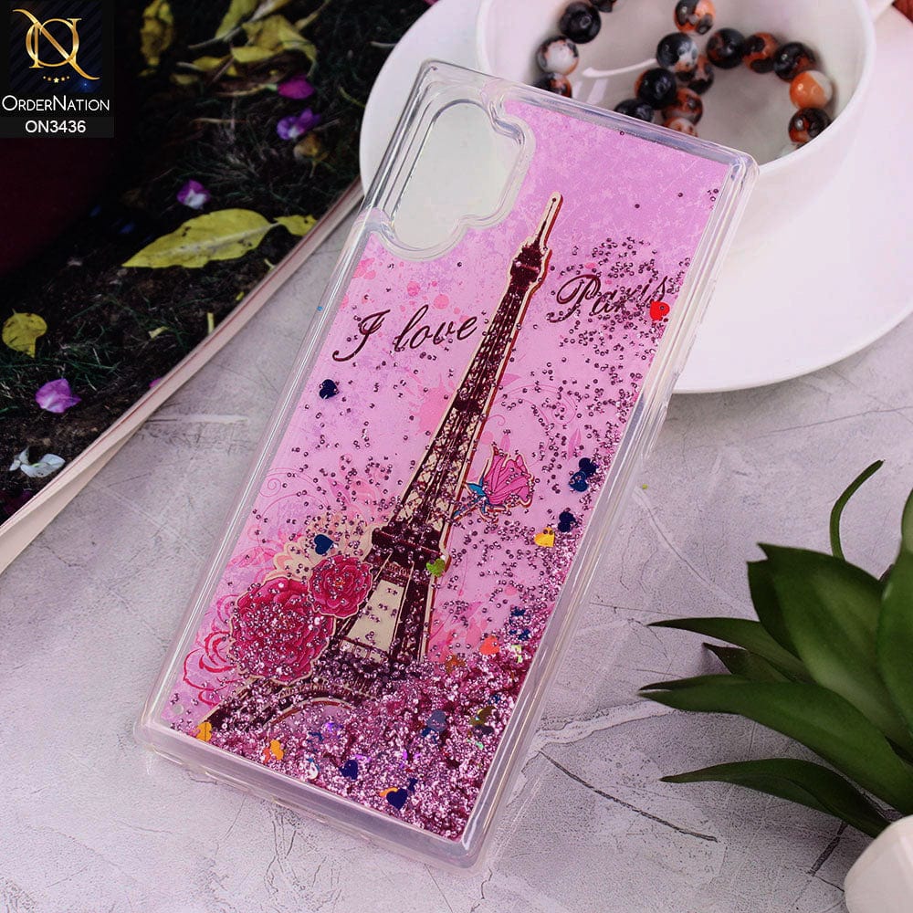 Samsung Galaxy Note 10 Plus Cover - Design 4 - Trendy Cute Design Soft Silicone Bling Sparkle Moving  Liquid Glitter Case