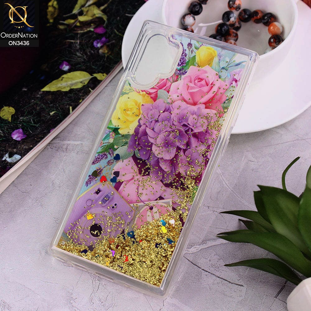 Samsung Galaxy Note 10 Plus Cover - Design 5 - Trendy Cute Design Soft Silicone Bling Sparkle Moving  Liquid Glitter Case