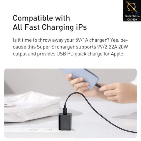 Black - Baseus Super SI Quick Charger 1C 20W Type-C (Cable not Included)
