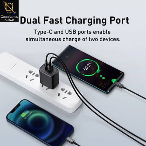 Black - Baseus Ultra-Compact U+C 20W Super Si Fast Charger Support PD 3.0 and QC 3.0