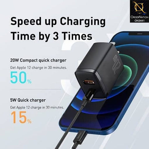Black - Baseus Ultra-Compact U+C 20W Super Si Fast Charger Support PD 3.0 and QC 3.0
