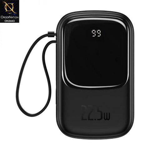 Black - Baseus QPow Digital Display Quick Charge Wired Power Bank 20000mAh (Type C Cable) 22.5W
