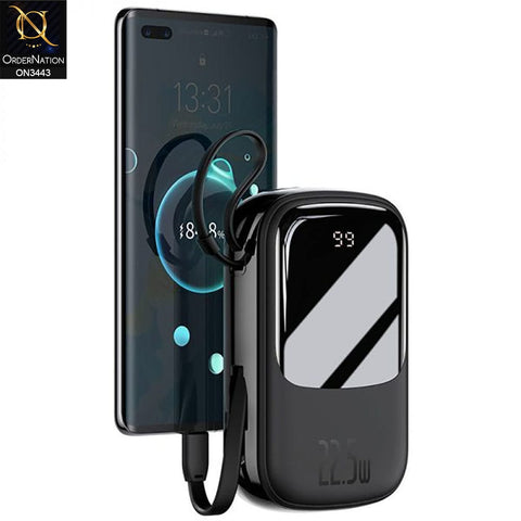 Black - Baseus QPow Digital Display Quick Charge Wired Power Bank 20000mAh (Type C Cable) 22.5W