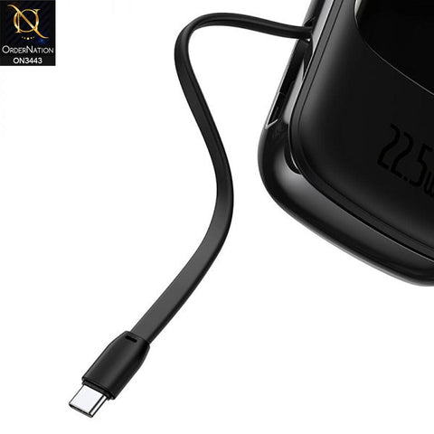 Black - Baseus QPow Digital Display Quick Charge Wired Power Bank 20000mAh (Type C Cable) 22.5W