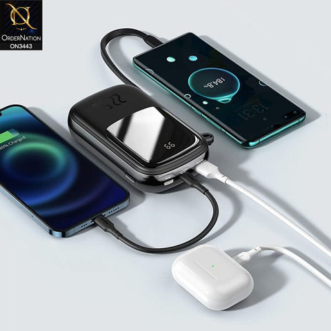 Black - Baseus QPow Digital Display Quick Charge Wired Power Bank 20000mAh (Type C Cable) 22.5W