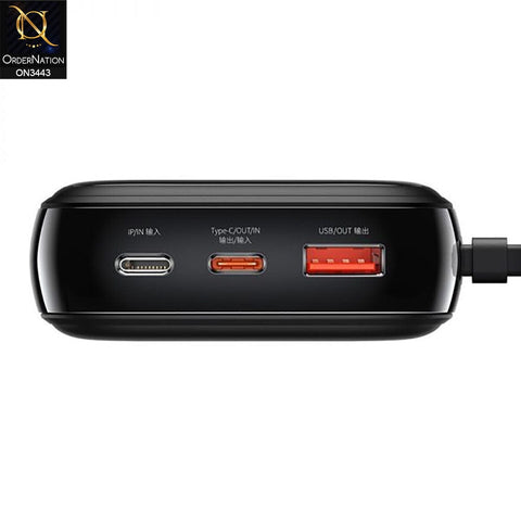 Black - Baseus QPow Digital Display Quick Charge Wired Power Bank 20000mAh (Type C Cable) 22.5W