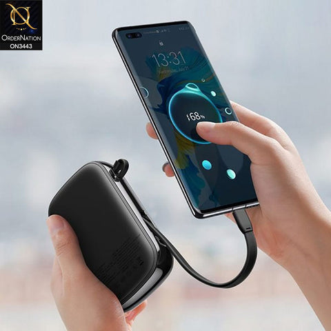 Black - Baseus QPow Digital Display Quick Charge Wired Power Bank 20000mAh (Type C Cable) 22.5W