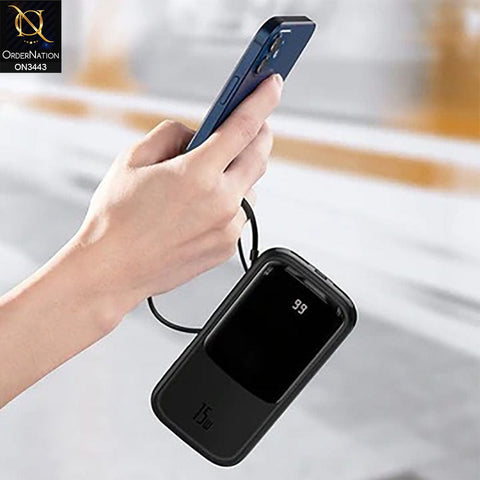 Black - Baseus QPow Digital Display Quick Charge Wired Power Bank 20000mAh (Type C Cable) 22.5W