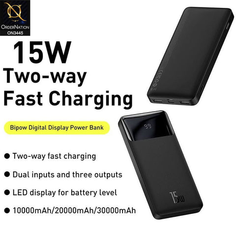 Black - Baseus Bipow Digital Display 10000mAh Power Bank 15W