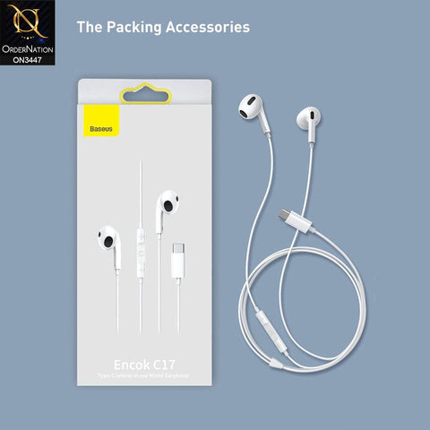 White - Baseus Encok C17 Type-C Lateral in-ear Wired Earphone with Mic