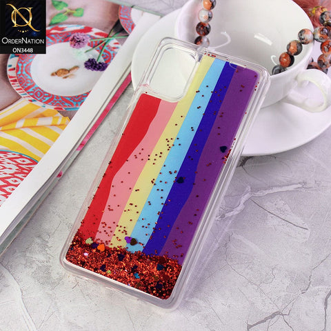 Samsung Galaxy A51 Cover - Design3 - Rainbow Series Design Soft Silicone Bling Sparkle Moving  Liquid Glitter Case