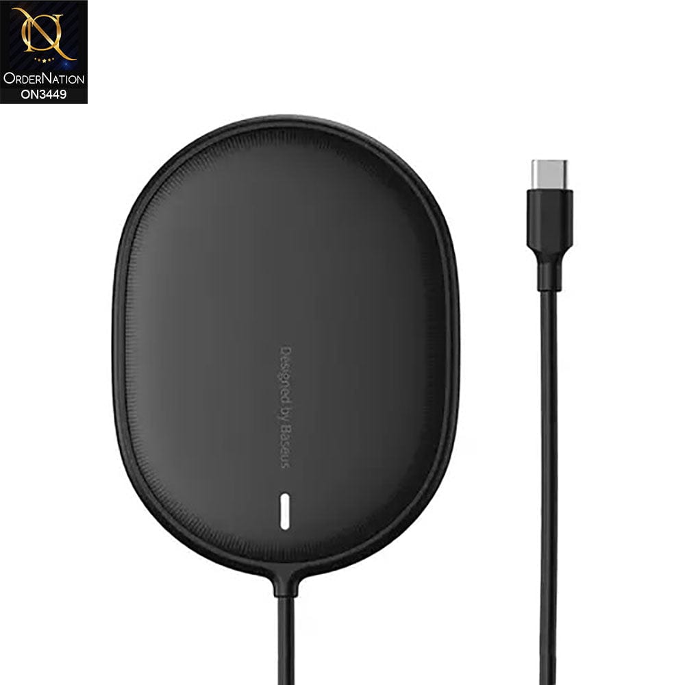 Black - Baseus Light Magnetic Wireless Charger Cable 1.5m Fast Charge USB Type-C 15W