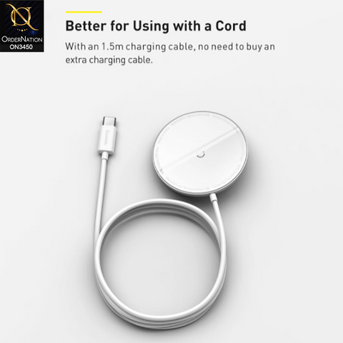 White - Baseus Simple Mini Magnetic Wireless Charger with Type-C Cable 1.5m