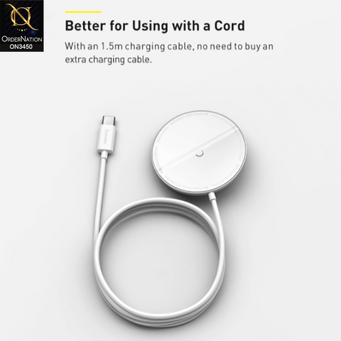 White - Baseus Simple Mini Magnetic Wireless Charger with Type-C Cable 1.5m