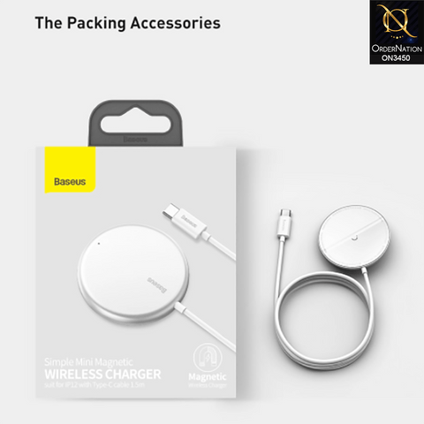 White - Baseus Simple Mini Magnetic Wireless Charger with Type-C Cable 1.5m