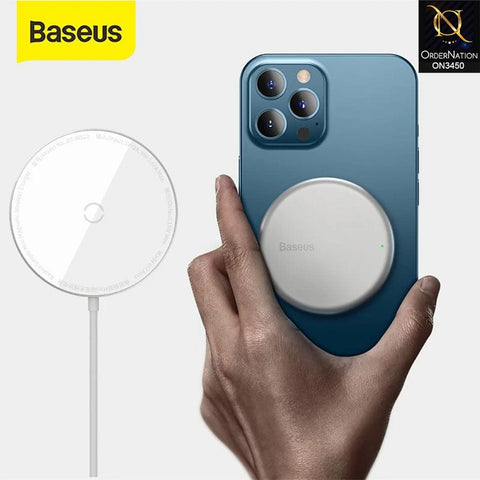 White - Baseus Simple Mini Magnetic Wireless Charger with Type-C Cable 1.5m
