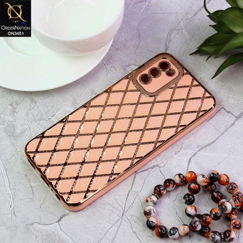Samsung Galaxy A02s Cover - Pink - Soft TPU Shiny Electroplated Golden Lines Camera Protection Case