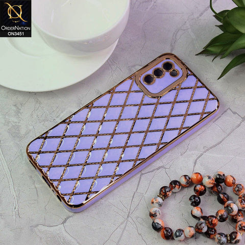 Samsung Galaxy A03s Cover - Purple - Soft TPU Shiny Electroplated Golden Lines Camera Protection Case