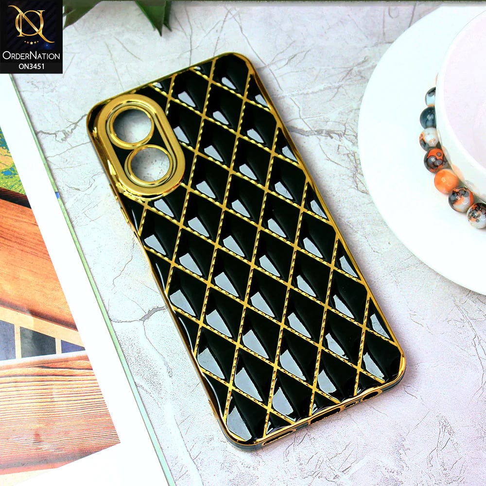 Oppo A17 Cover - Black - Soft TPU Shiny Electroplated Golden Lines Camera Protection Case