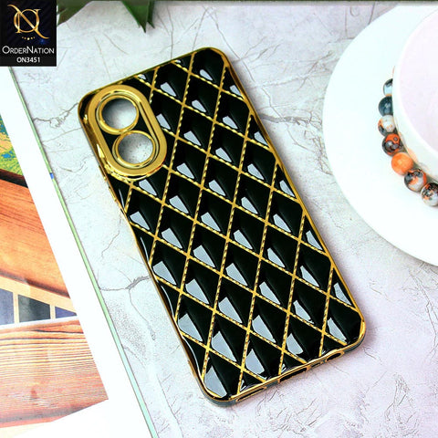 Oppo A17 Cover - Black - Soft TPU Shiny Electroplated Golden Lines Camera Protection Case