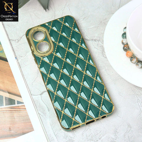 Oppo A17 Cover - Green - Soft TPU Shiny Electroplated Golden Lines Camera Protection Case