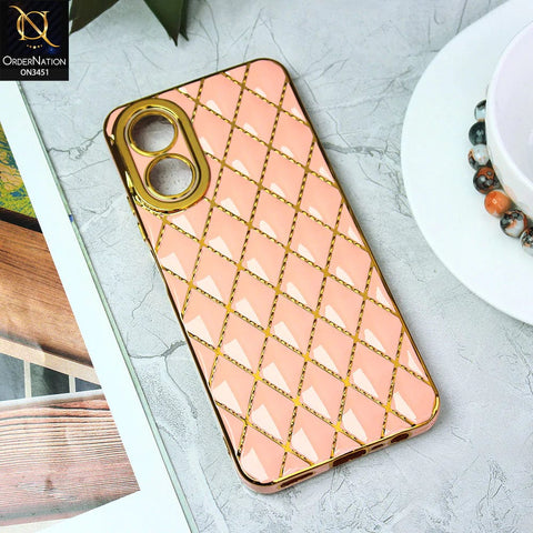 Oppo A17 Cover - Pink - Soft TPU Shiny Electroplated Golden Lines Camera Protection Case