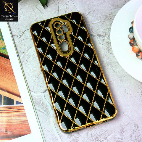 Oppo A5 2020 Cover - Black - Soft TPU Shiny Electroplated Golden Lines Camera Protection Case