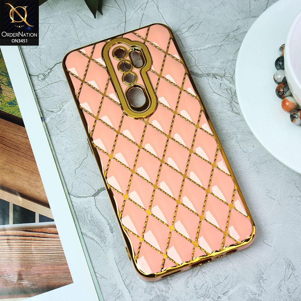 Oppo A9 2020 Cover - Pink - Soft TPU Shiny Electroplated Golden Lines Camera Protection Case