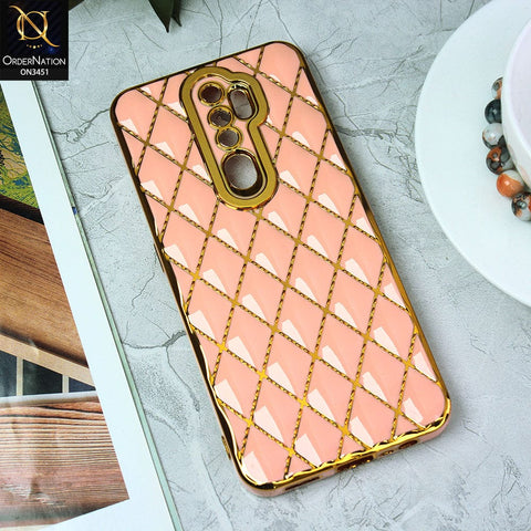 Oppo A9 2020 Cover - Pink - Soft TPU Shiny Electroplated Golden Lines Camera Protection Case
