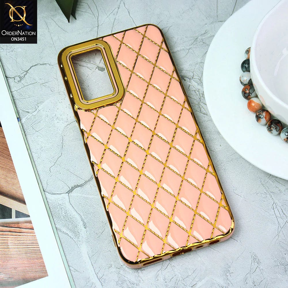Oppo A16 Cover - Pink - Soft TPU Shiny Electroplated Golden Lines Camera Protection Case
