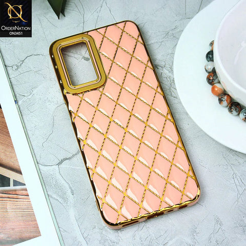 Oppo A16 Cover - Pink - Soft TPU Shiny Electroplated Golden Lines Camera Protection Case