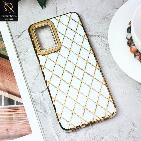 Oppo A16 Cover - White - Soft TPU Shiny Electroplated Golden Lines Camera Protection Case