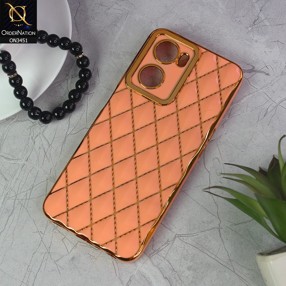 Oppo A57s Cover - Pink - Soft TPU Shiny Electroplated Golden Lines Camera Protection Case