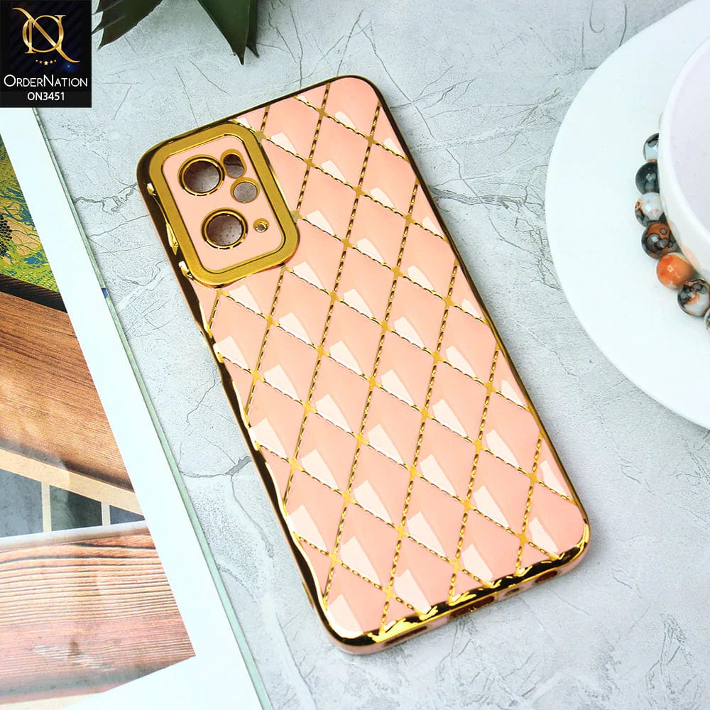 Oppo A36 Cover - Pink - Soft TPU Shiny Electroplated Golden Lines Camera Protection Case