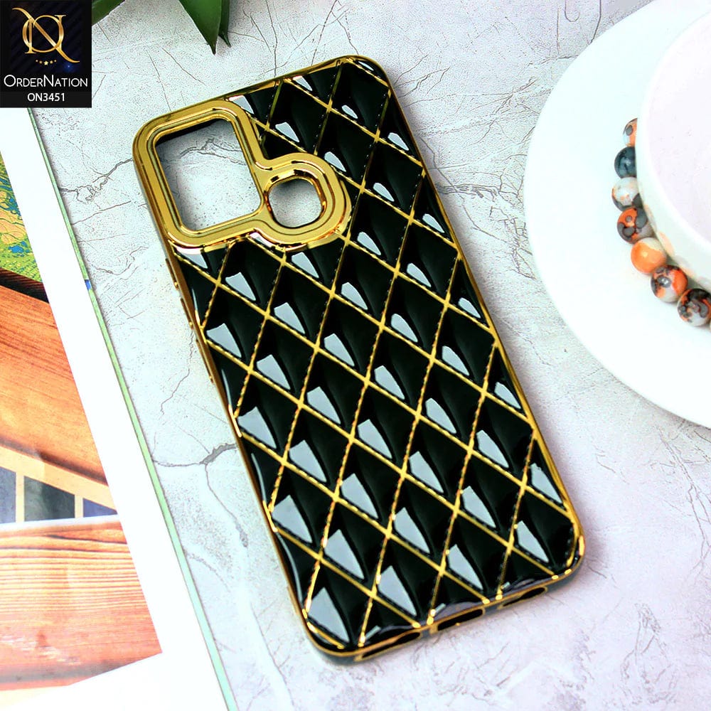 Infinix Hot 11 Play Cover - Black - Soft TPU Shiny Electroplated Golden Lines Camera Protection Case