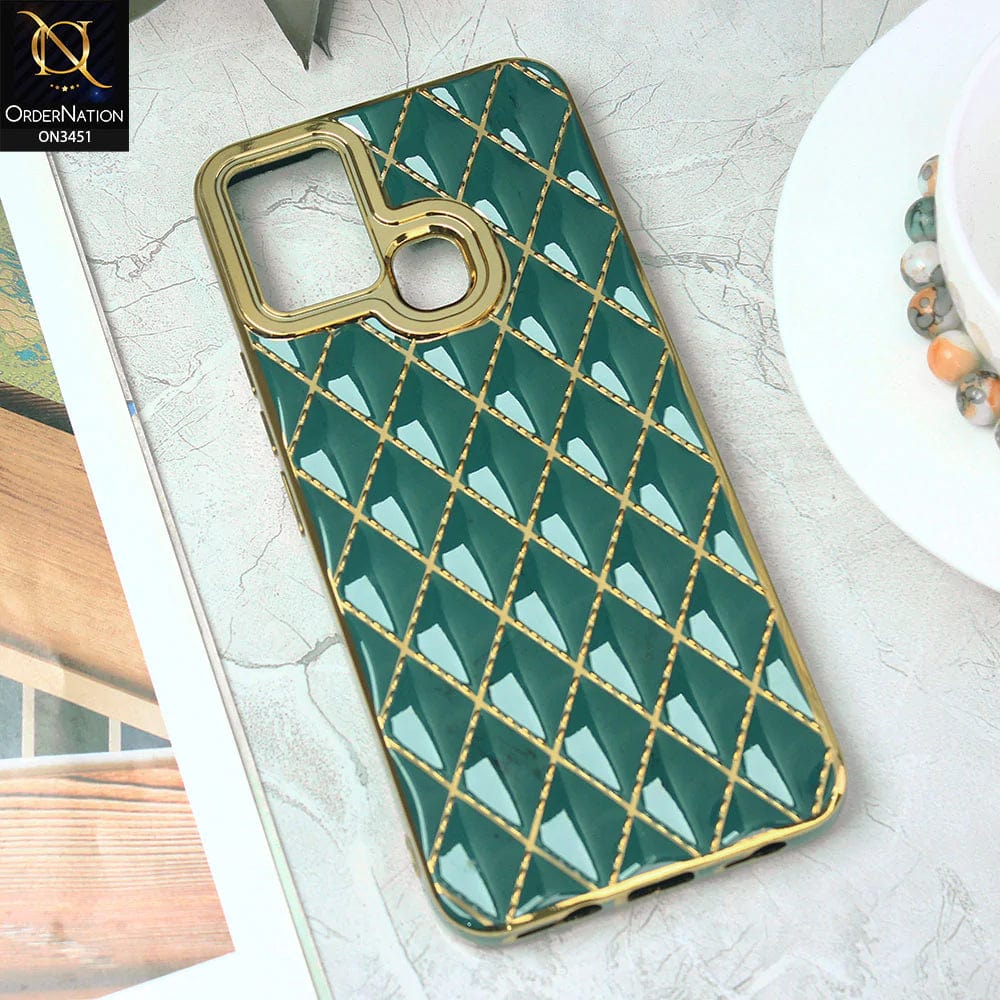 Infinix Hot 10 Play Cover - Green - Soft TPU Shiny Electroplated Golden Lines Camera Protection Case