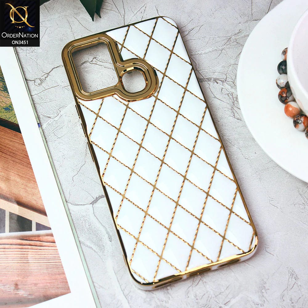 Infinix Hot 11 Play Cover - White - Soft TPU Shiny Electroplated Golden Lines Camera Protection Case