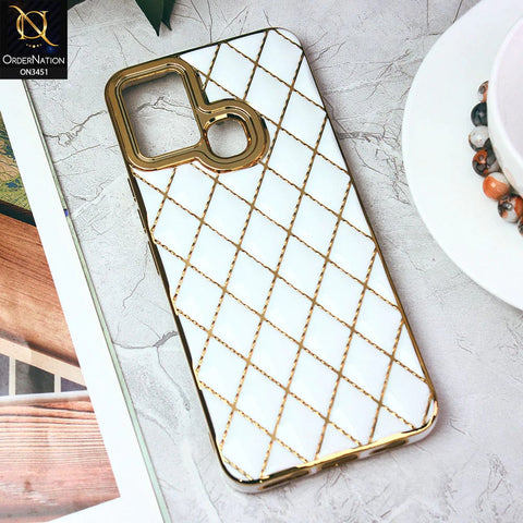Infinix Hot 11 Play Cover - White - Soft TPU Shiny Electroplated Golden Lines Camera Protection Case