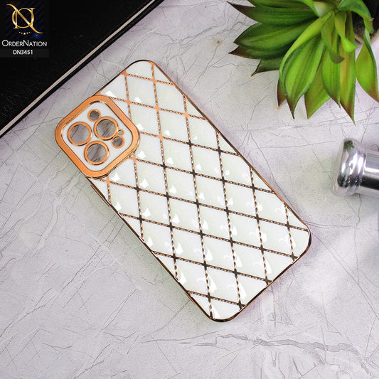 iPhone 11 Pro Cover - White - Soft TPU Shiny Electroplated Golden Lines Camera Protection Case
