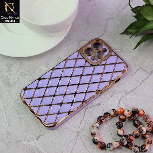 iPhone 12 Pro Cover - Purple - Soft TPU Shiny Electroplated Golden Lines Camera Protection Case